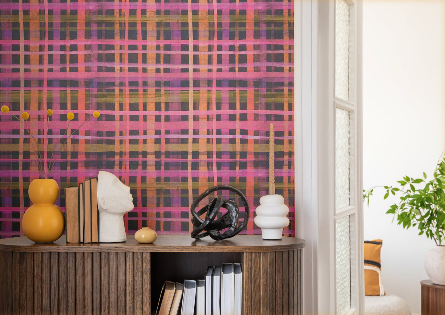Mustertapete Karo Muster Pink Dunkel - 10,05 m x 0,53 m