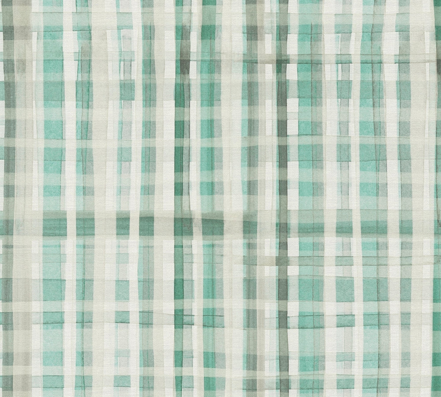 Mustertapete Aquarell-Karo Türkis-Grau - 10,05 m x 0,53 m