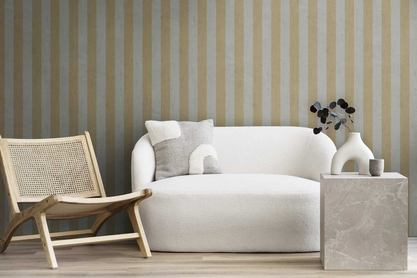 Mustertapete Blockstreifen Beige-Grau - 10,05 m x 0,53 m