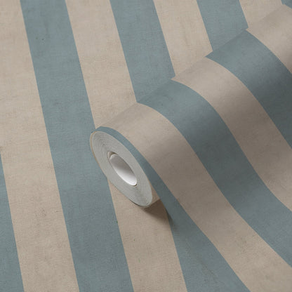 Mustertapete Blockstreifen Blau-Beige - 10,05 m x 0,53 m