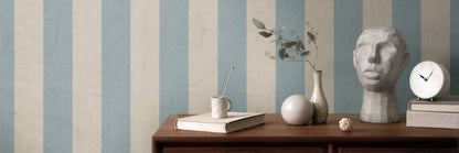 Mustertapete Blockstreifen Blau-Beige - 10,05 m x 0,53 m