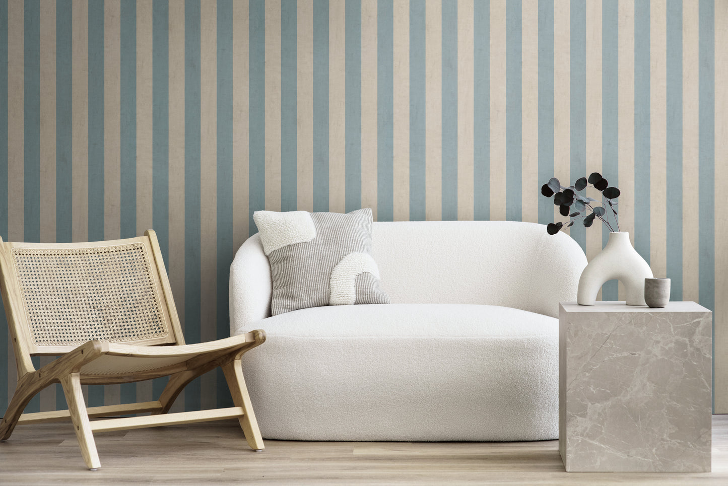 Livingwalls Anna D’Andrea Vliestapete Blockstreifen Hellblau Beige - 10,05 m x 0,53 m