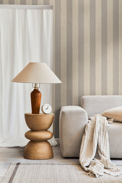 Mustertapete Blockstreifen Taupe-Beige - 10,05 m x 0,53 m
