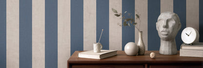 Livingwalls Anna D’Andrea Vliestapete Blockstreifen Dunkelblau Beige - 10,05 m x 0,53 m