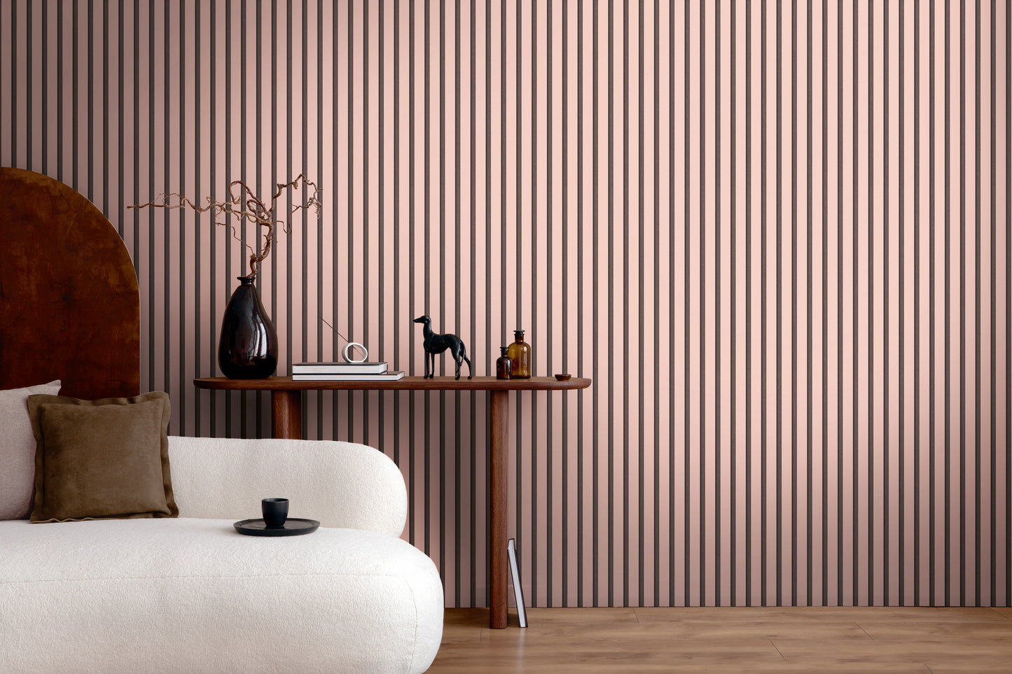 Mustertapete Holzlatten-Optik Rosa & Schwarz - 10,05 m x 0,53 m