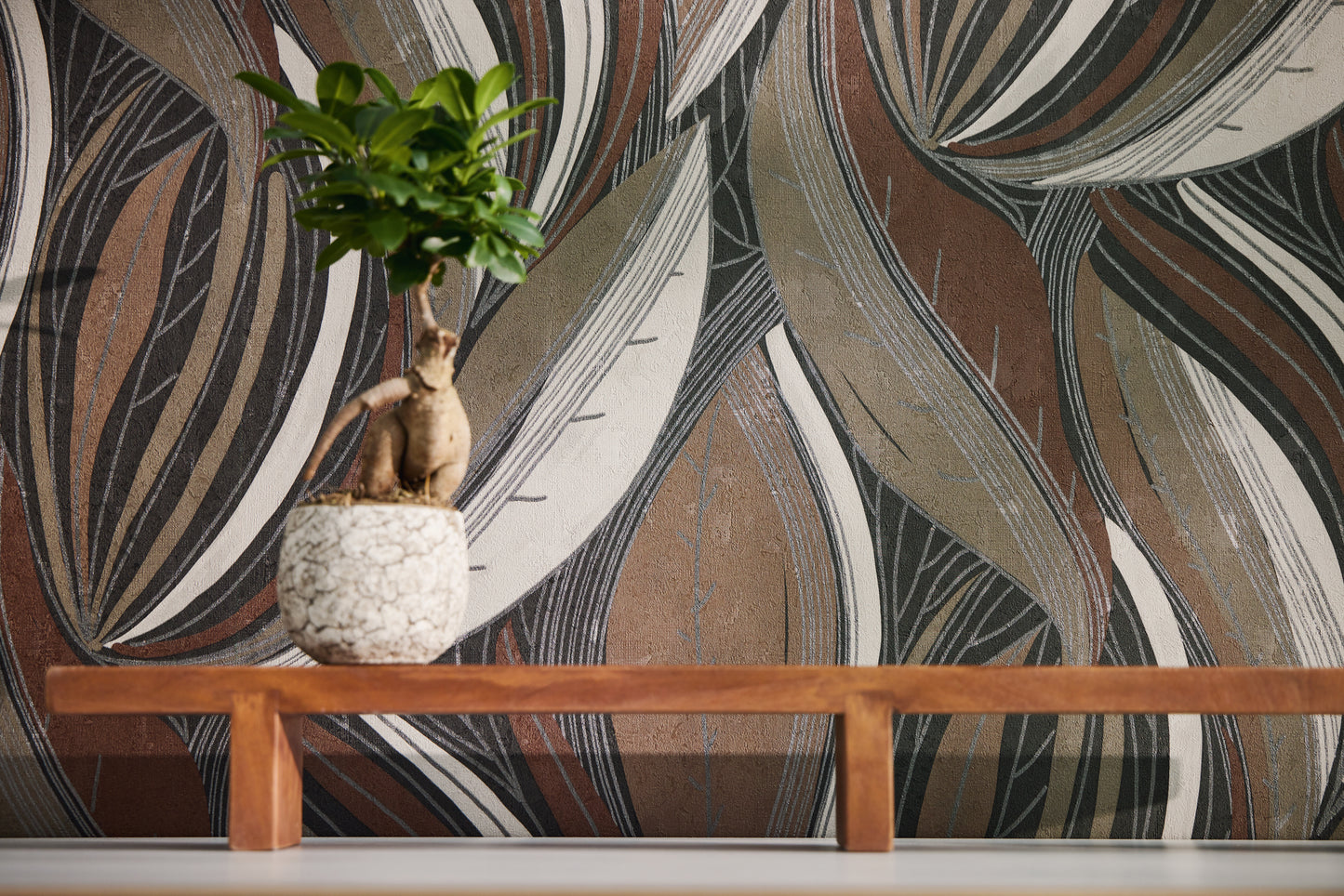 Livingwalls Metropolitan Stories Hot Spots Nils - Waikiki Beach Blätter Braun - 10,05 m x 0,53 m