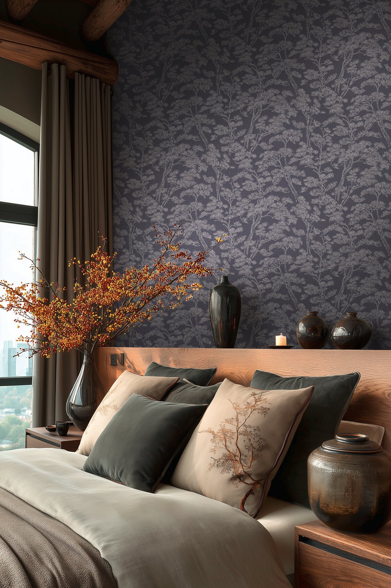 Livingwalls Vibes & Styles Lin - Zen Branches Bäume Blau - 10,05 m x 0,53 m