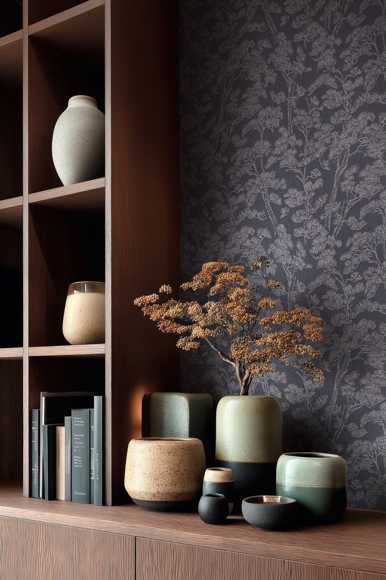 Livingwalls Vibes & Styles Lin - Zen Branches Bäume Blau - 10,05 m x 0,53 m