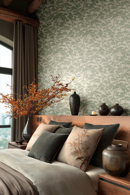 Livingwalls Vibes & Styles Lin - Zen Branches Bäume Grün - 10,05 m x 0,53 m