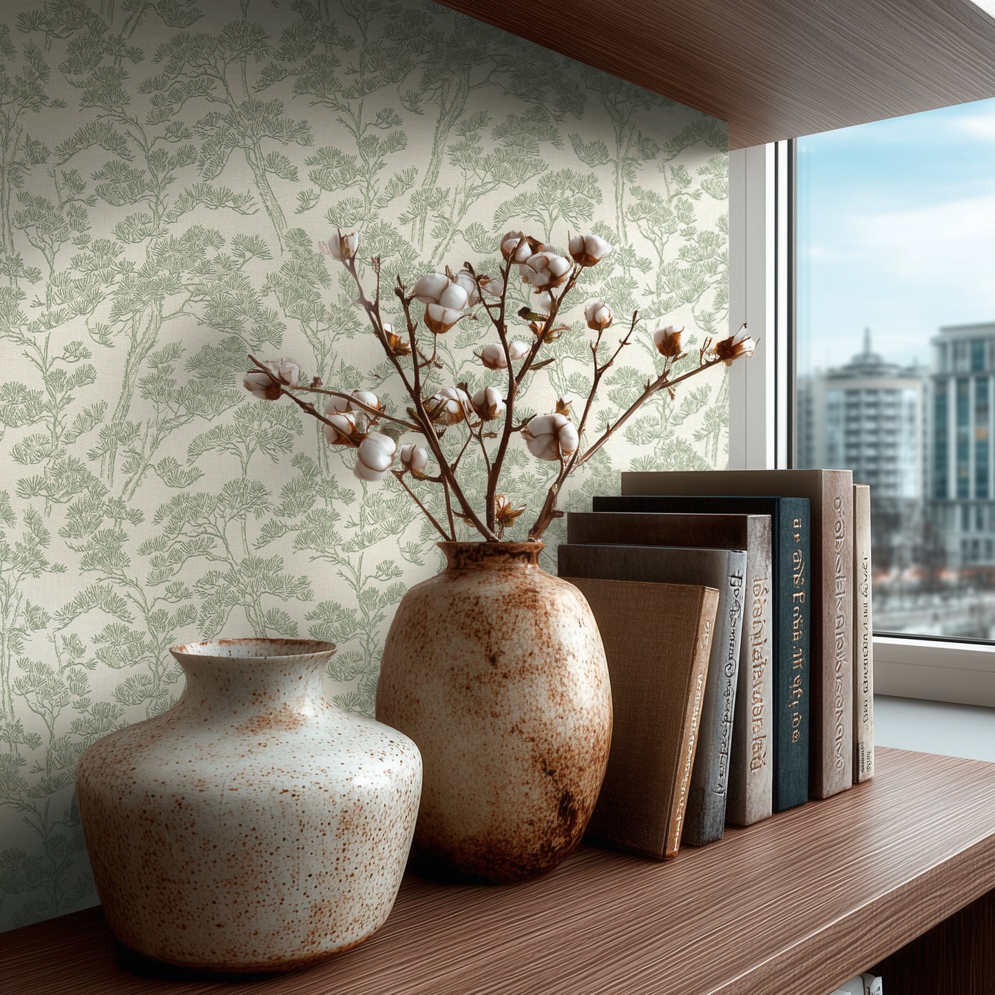 Livingwalls Vibes & Styles Lin - Zen Branches Bäume Grün - 10,05 m x 0,53 m