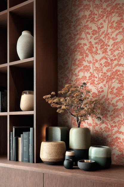 Livingwalls Vibes & Styles Lin - Zen Branches Bäume Beige Rot - 10,05 m x 0,53 m