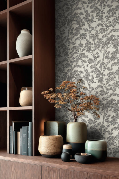 Mustertapete Pinienwald Graubeige - 10,05 m x 0,53 m