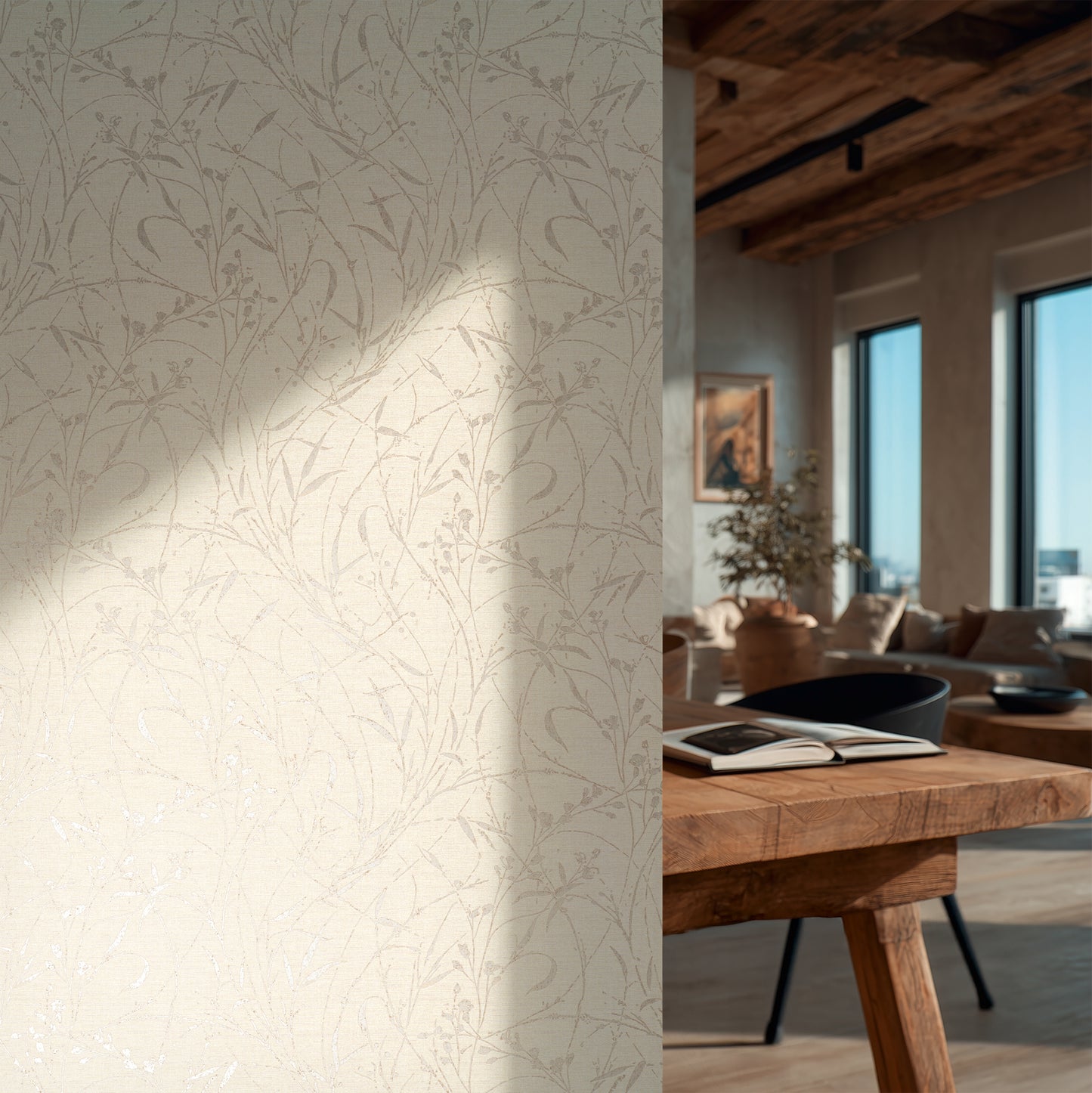 Livingwalls Vibes & Styles Fee - Wild Free Wildblumen Beige - 10,05 m x 0,53 m