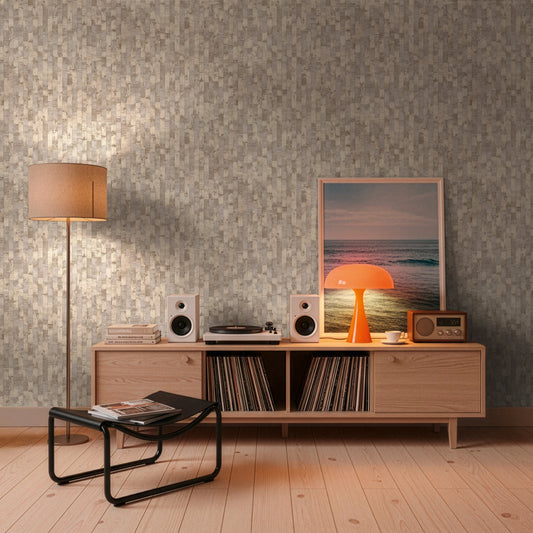 Strukturtapete Holzpaneele Naturbeige - 10,05 m x 0,53 m