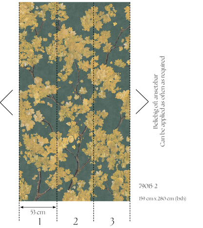 Fototapete Blüten Gold Grün - 1,59 m x 2,80 m