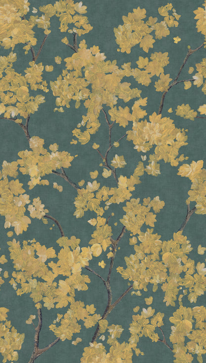 Fototapete Blüten Gold Grün - 1,59 m x 2,80 m