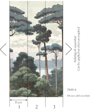 Fototapete Wald Grün Blau - 1,59 m x 2,80 m