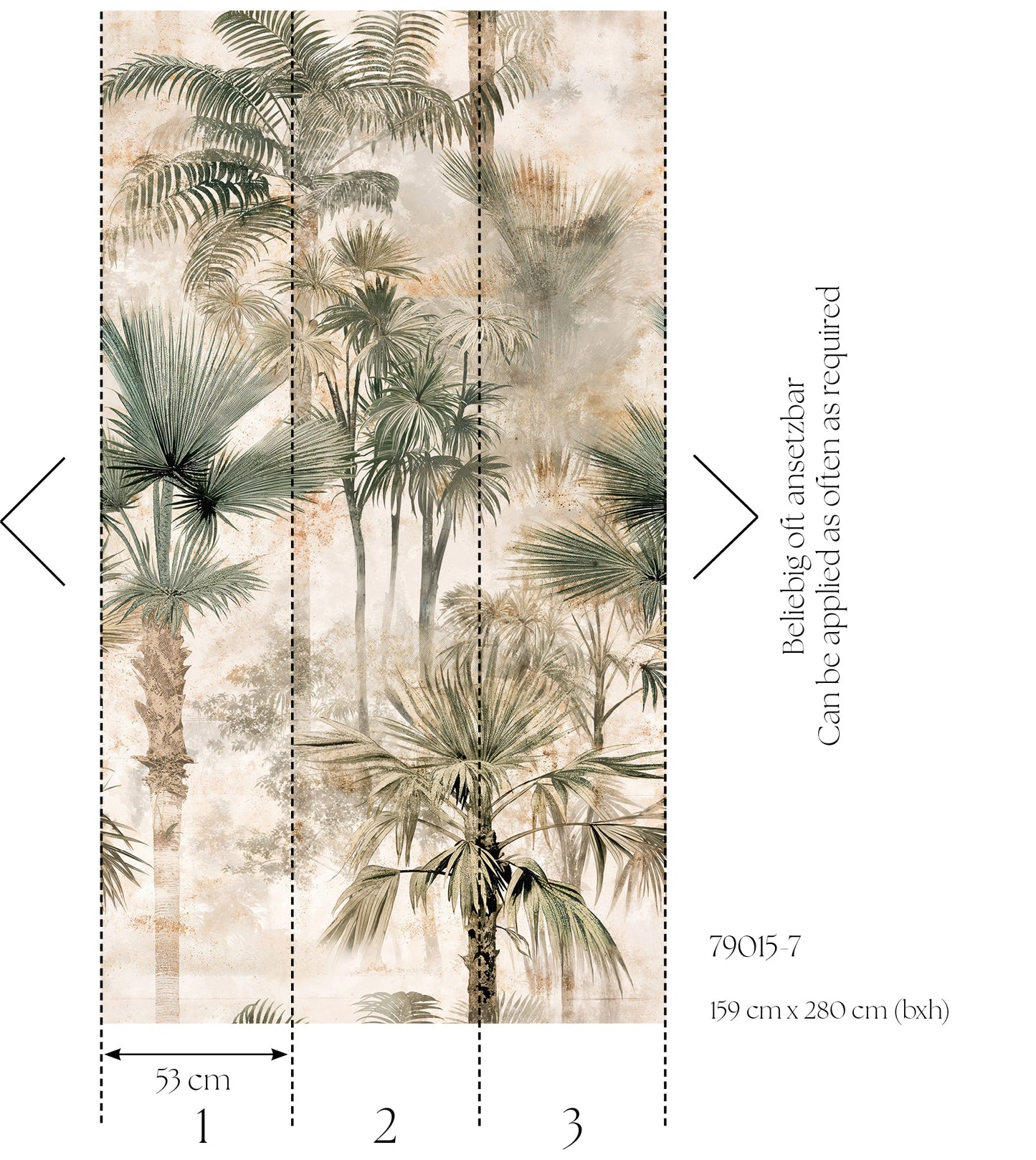Fototapete Palmen Beige Grün - 1,59 m x 2,80 m