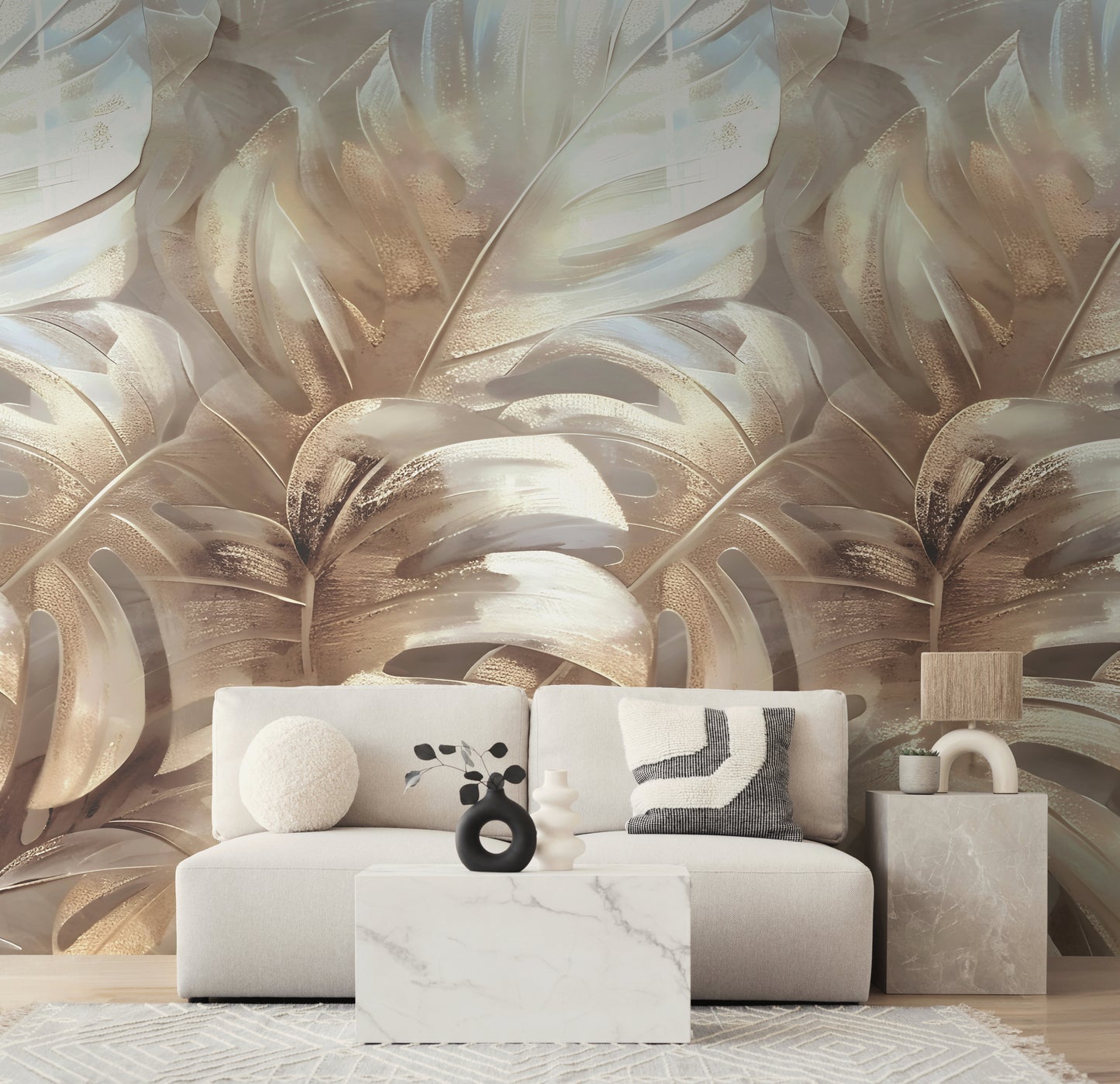 Fototapete Monstera Gold Beige - 1,59 m x 2,80 m