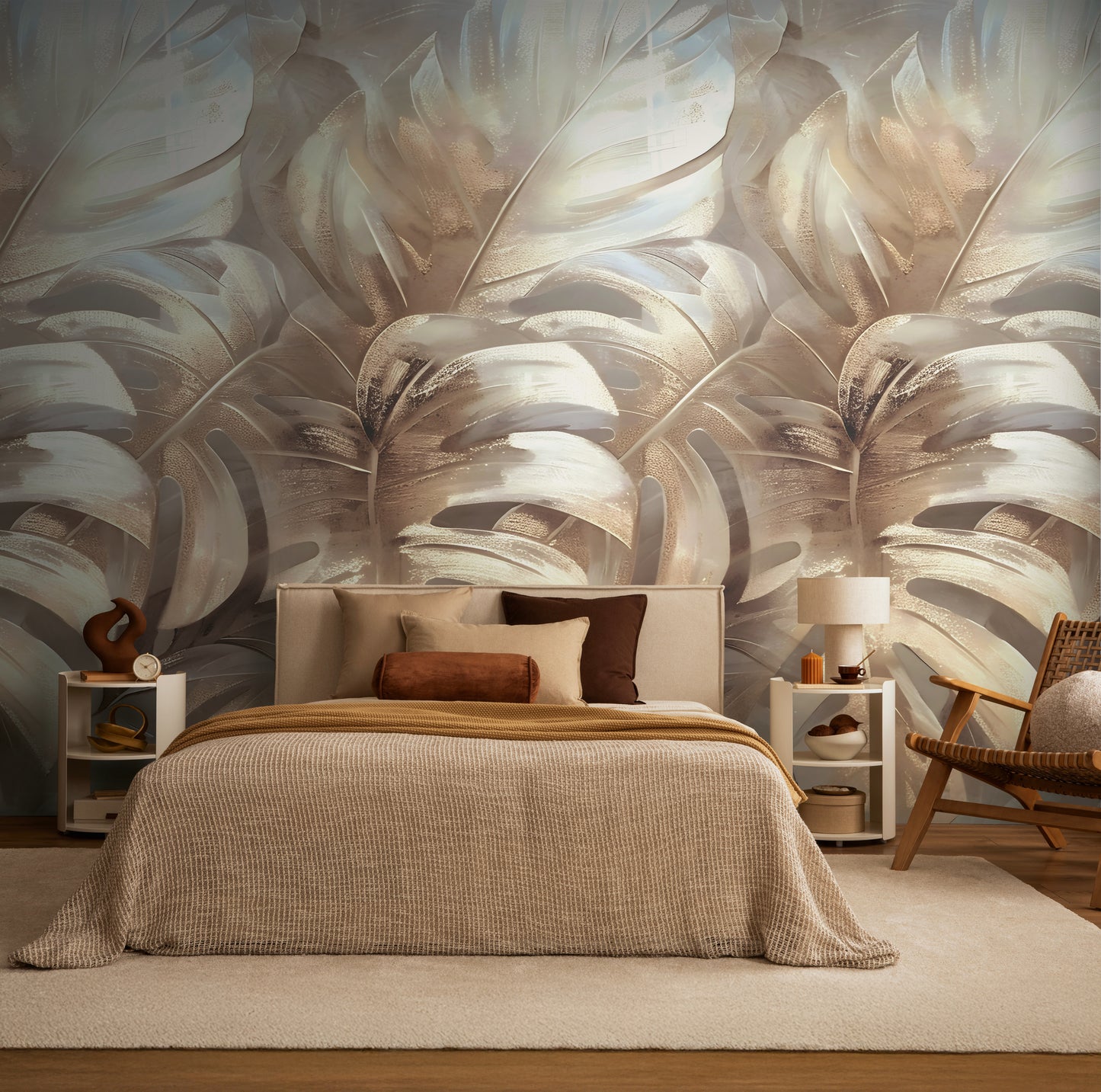 Fototapete Monstera Gold Beige - 1,59 m x 2,80 m
