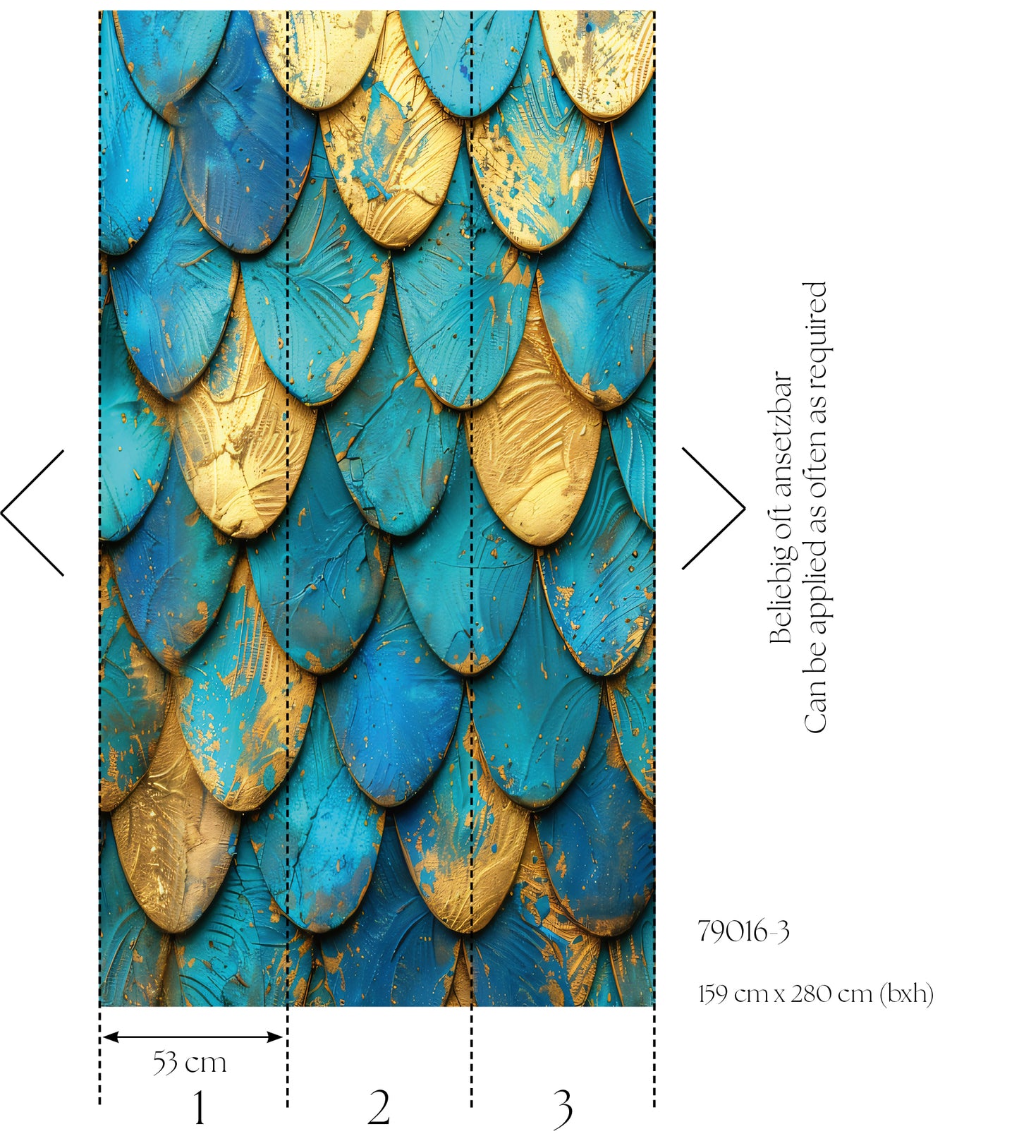 Fototapete Schuppen Blau Gold - 1,59 m x 2,80 m