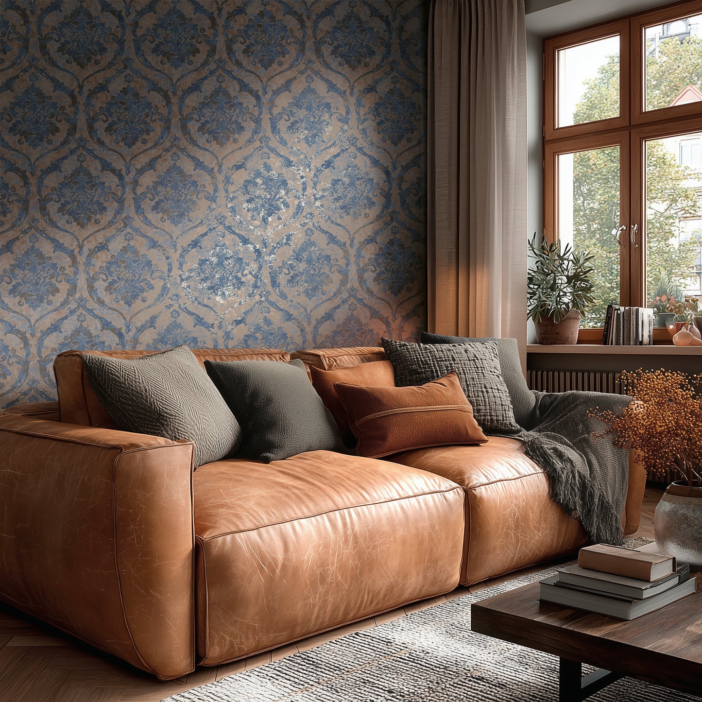 Livingwalls Vibes & Styles Davide - Maison Du Temps Ornament Blau - 10,05 m x 0,53 m