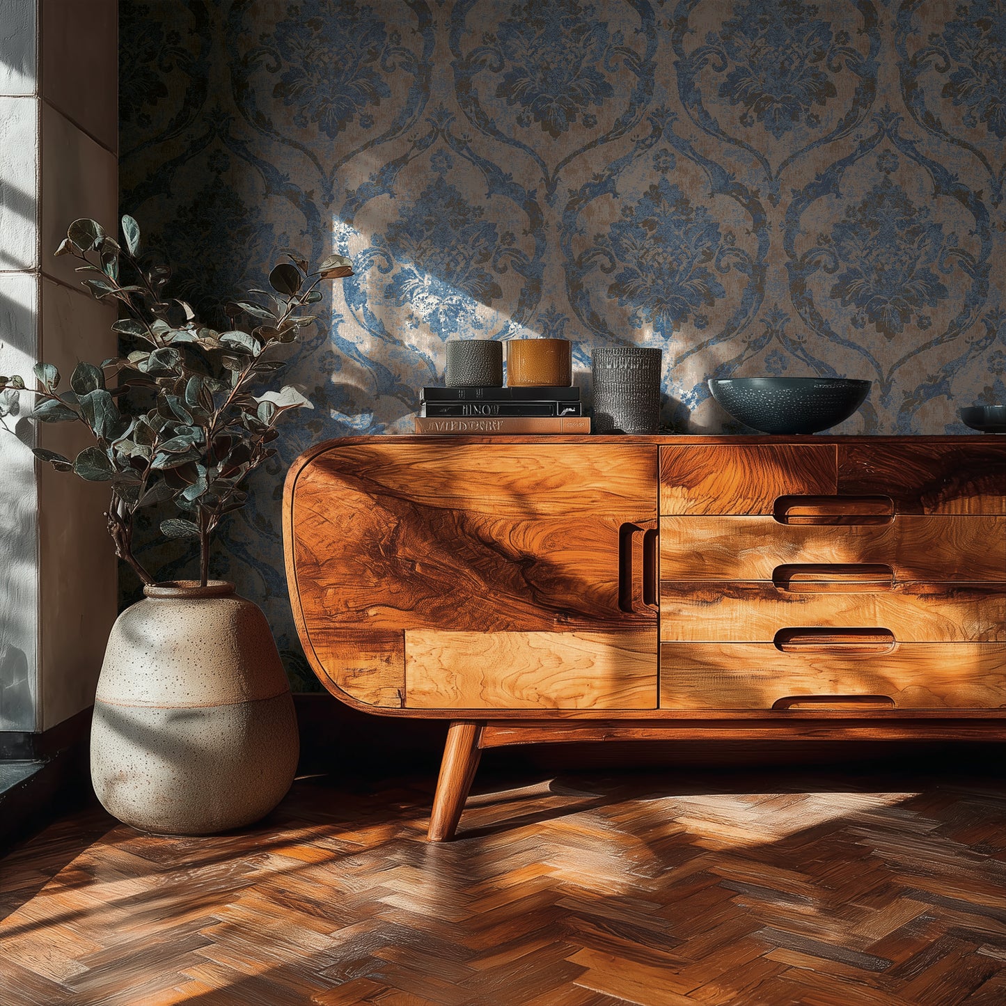 Livingwalls Vibes & Styles Davide - Maison Du Temps Ornament Blau - 10,05 m x 0,53 m