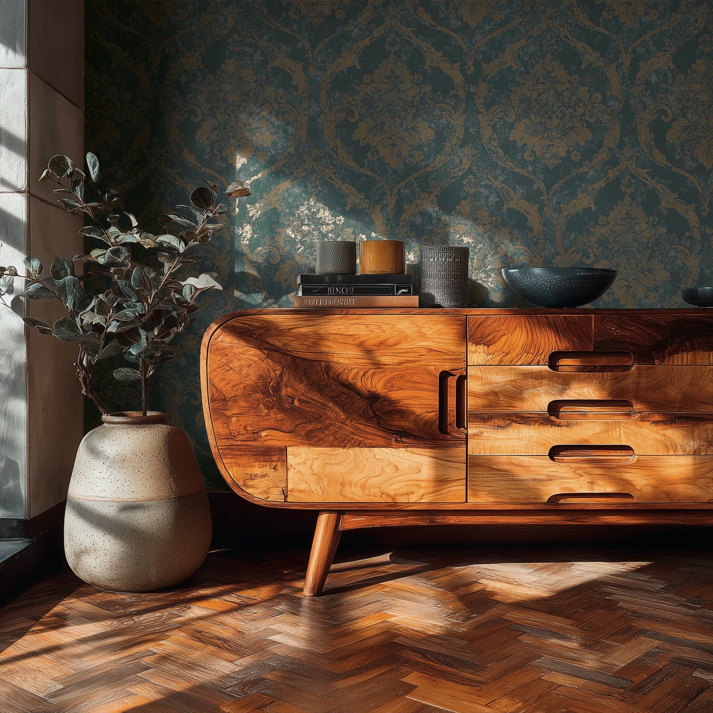 Livingwalls Vibes & Styles Davide - Maison Du Temps Ornament Grün - 10,05 m x 0,53 m