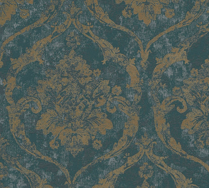 Mustertapete Barock-Ornament Smaragd-Gold - 10,05 m x 0,53 m