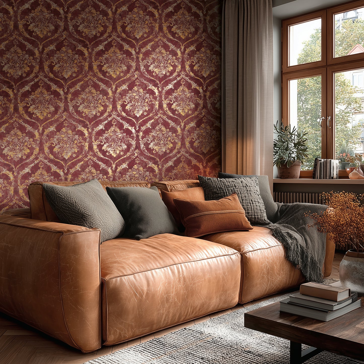 Livingwalls Vibes & Styles Davide - Maison Du Temps Ornament Rot - 10,05 m x 0,53 m