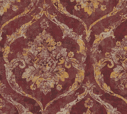 Mustertapete Barock-Ornament Weinrot-Gold - 10,05 m x 0,53 m