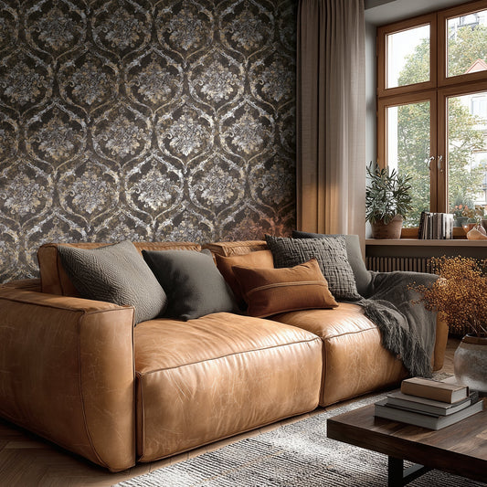 Strukturtapete Barock-Ornament Schwarz-Beige - 10,05 m x 0,53 m