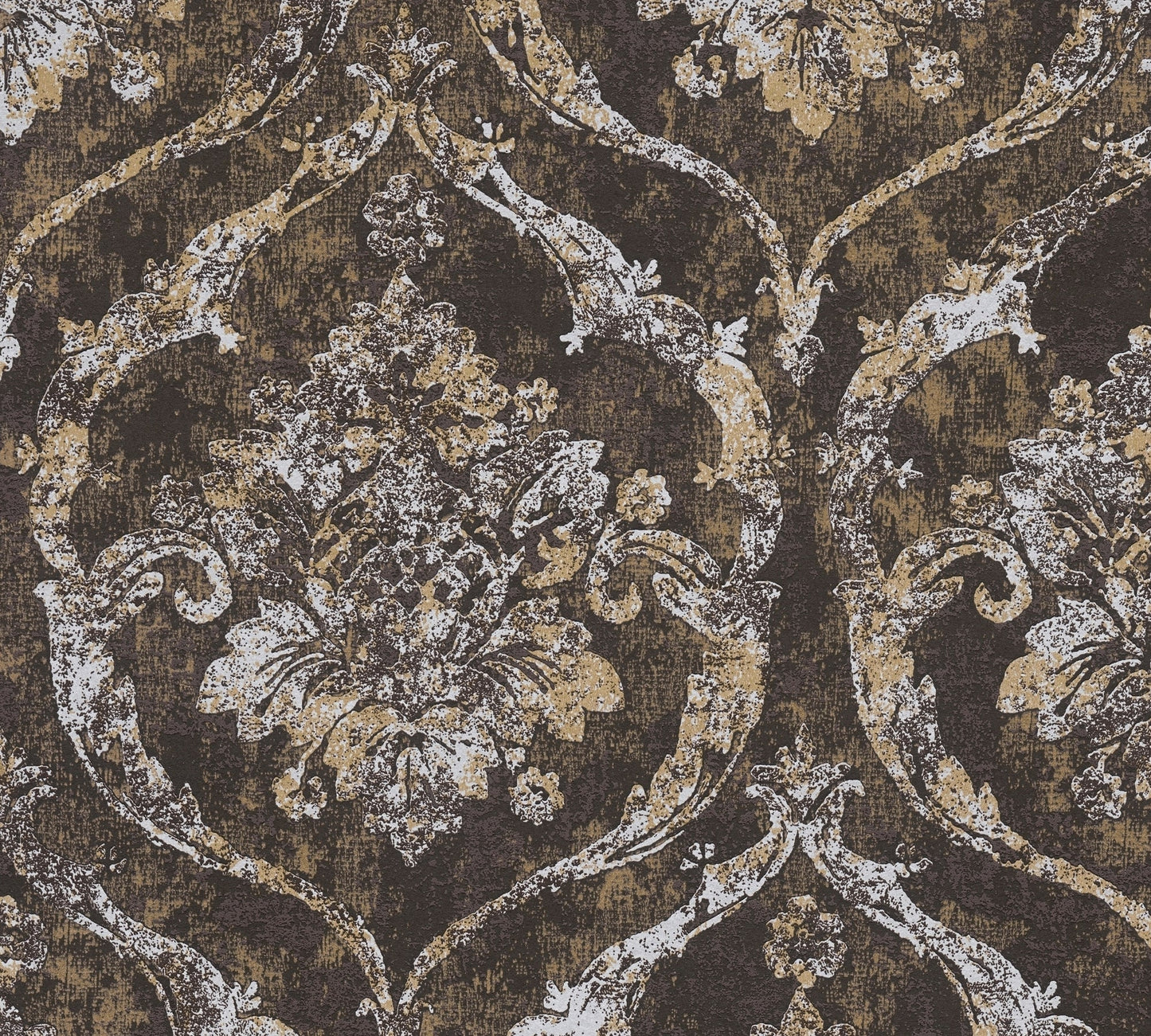 Mustertapete Barock-Ornament Schwarz-Beige - 10,05 m x 0,53 m