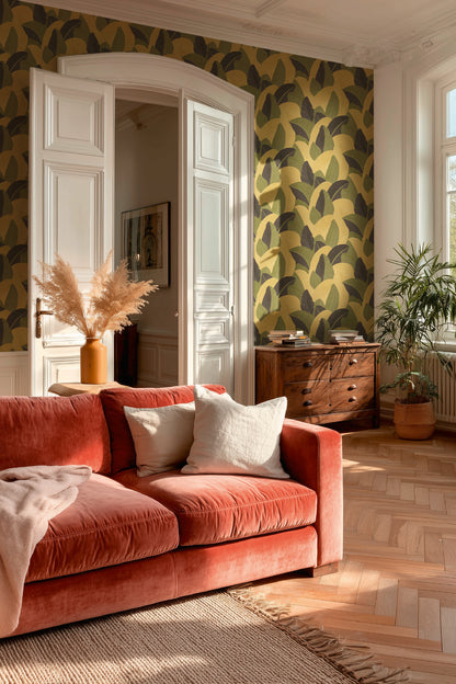 Livingwalls Vibes & Styles Isabelle - Golden Canopy Palmenblätter Gelb - 10,05 m x 0,53 m