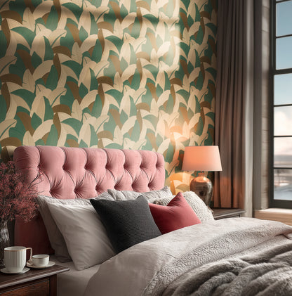 Livingwalls Vibes & Styles Isabelle - Golden Canopy Palmenblätter Beige Braun - 10,05 m x 0,53 m