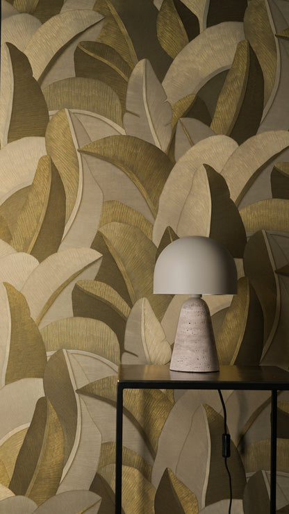 Livingwalls Vibes & Styles Isabelle - Golden Canopy Palmenblätter Beige Gold - 10,05 m x 0,53 m