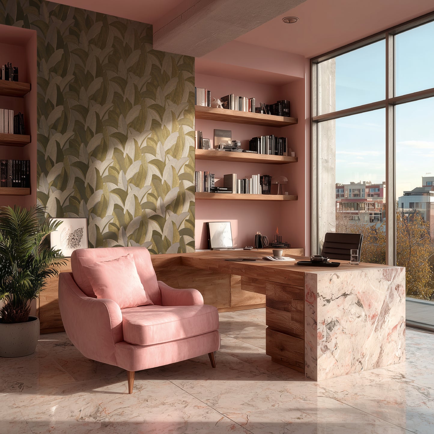 Livingwalls Vibes & Styles Isabelle - Golden Canopy Palmenblätter Beige Gold - 10,05 m x 0,53 m