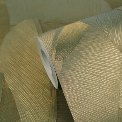 Livingwalls Vibes & Styles Isabelle - Golden Canopy Palmenblätter Grün - 10,05 m x 0,53 m
