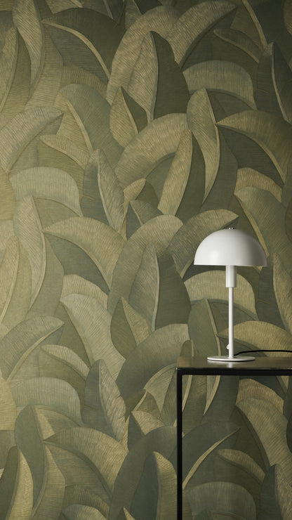 Livingwalls Vibes & Styles Isabelle - Golden Canopy Palmenblätter Grün - 10,05 m x 0,53 m