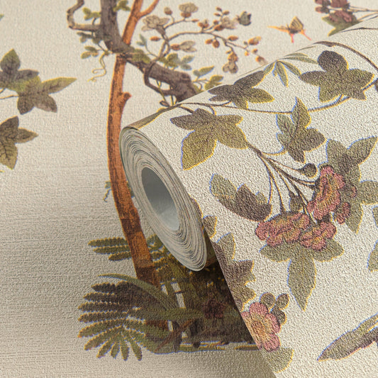 Strukturtapete Flora & Fauna Beige-Bunt - 10,05 m x 0,53 m