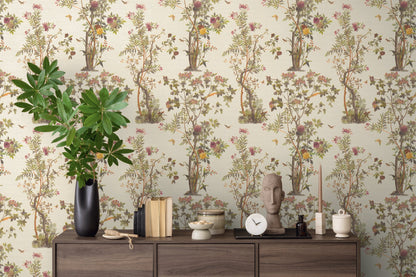 Mustertapete Flora & Fauna Beige-Bunt - 10,05 m x 0,53 m
