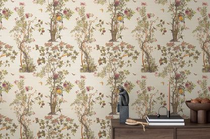 Mustertapete Flora & Fauna Beige-Bunt - 10,05 m x 0,53 m