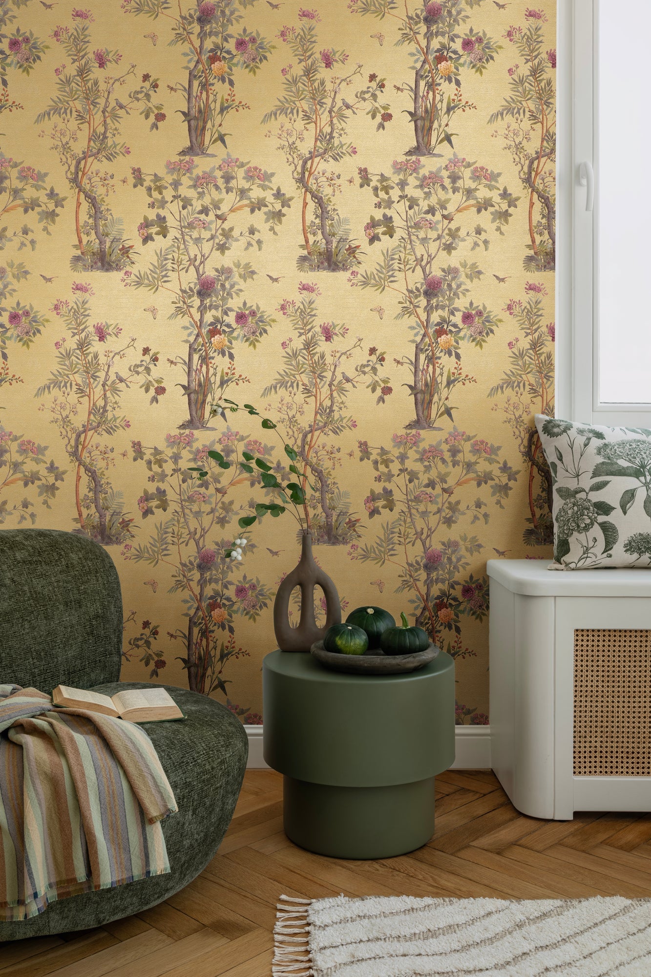 Mustertapete Flora & Fauna Ocker-Bunt - 10,05 m x 0,53 m