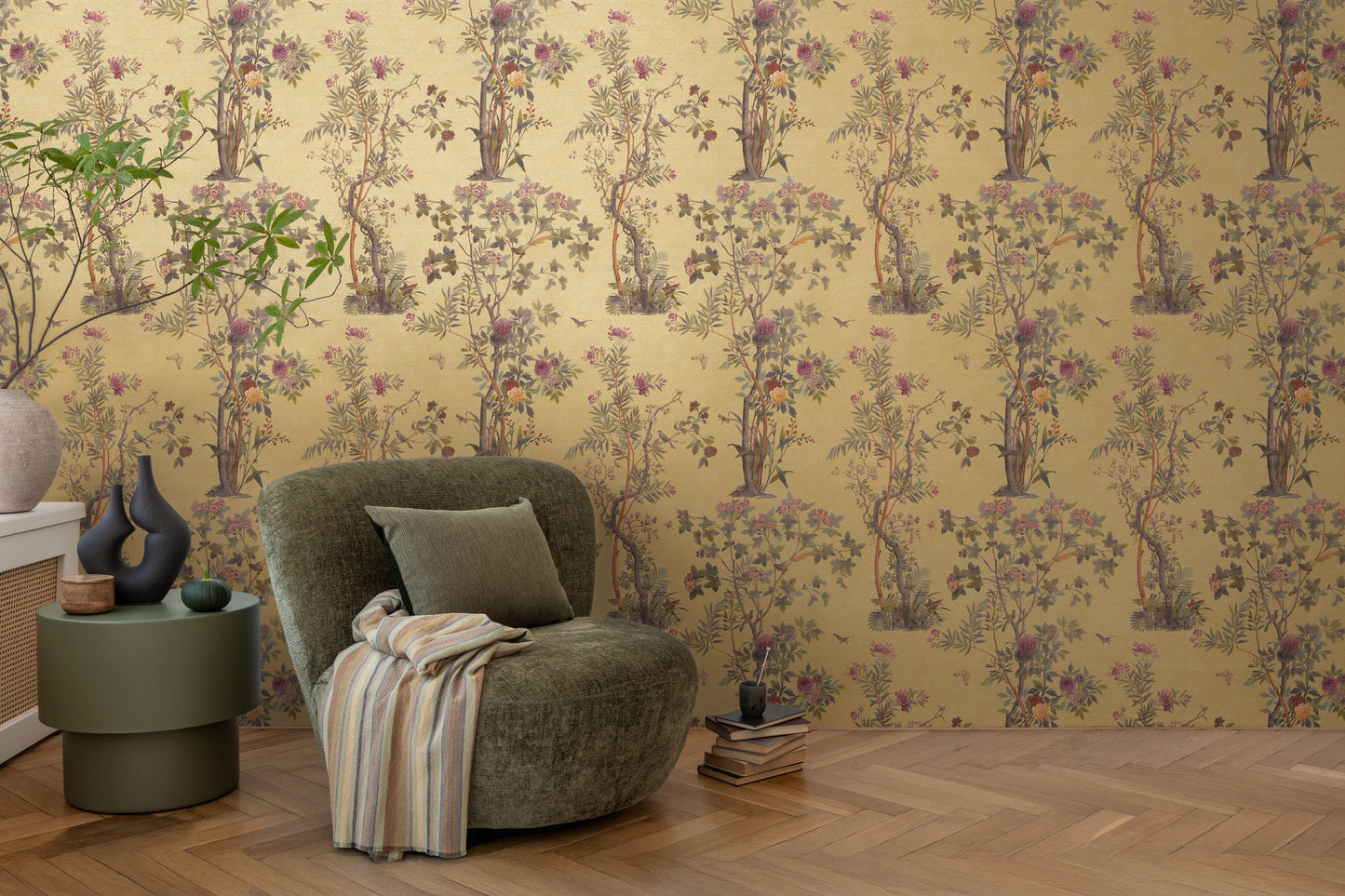Mustertapete Flora & Fauna Ocker-Bunt - 10,05 m x 0,53 m