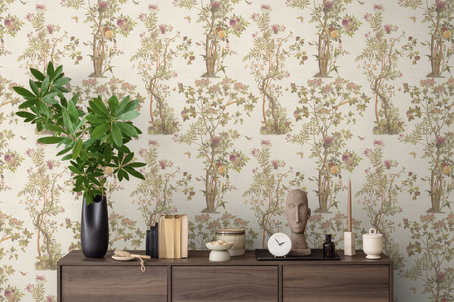 Mustertapete Flora & Fauna Hellgrau-Bunt - 10,05 m x 0,53 m