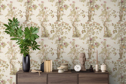 Mustertapete Flora & Fauna Hellgrau-Bunt - 10,05 m x 0,53 m