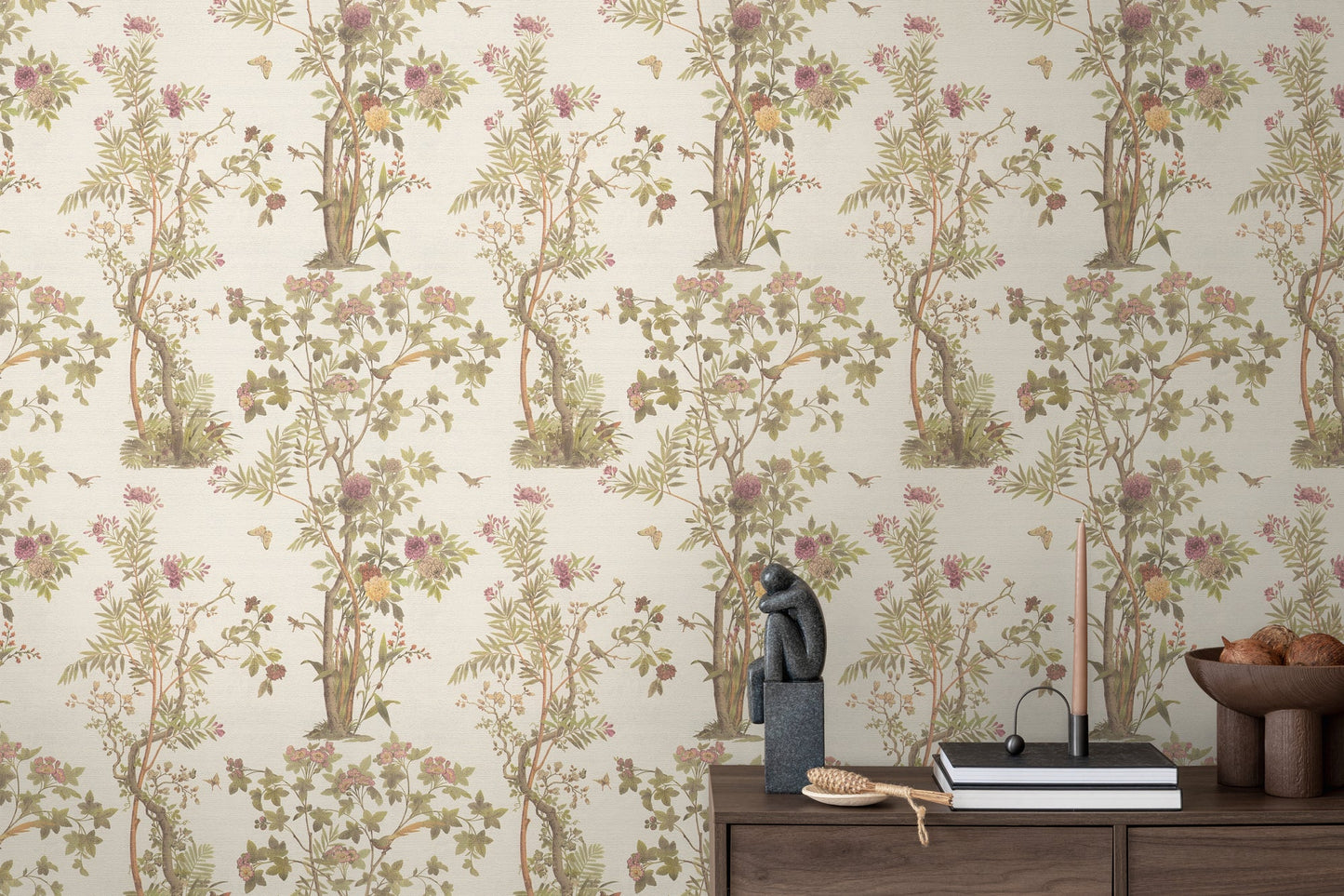 Mustertapete Flora & Fauna Hellgrau-Bunt - 10,05 m x 0,53 m