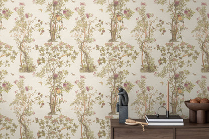 Mustertapete Flora & Fauna Hellgrau-Bunt - 10,05 m x 0,53 m
