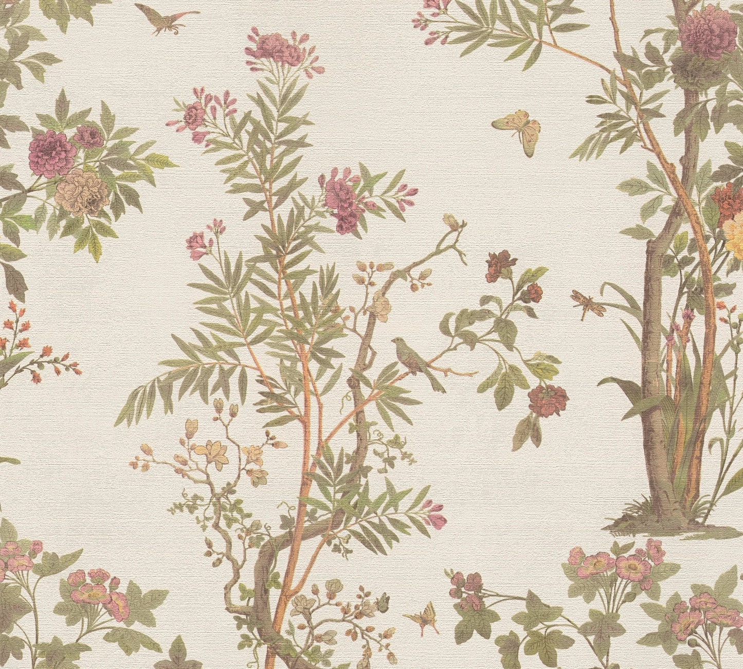 Mustertapete Flora & Fauna Hellgrau-Bunt - 10,05 m x 0,53 m