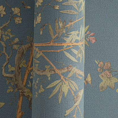 Mustertapete Flora & Fauna Dunkelblau-Bunt - 10,05 m x 0,53 m